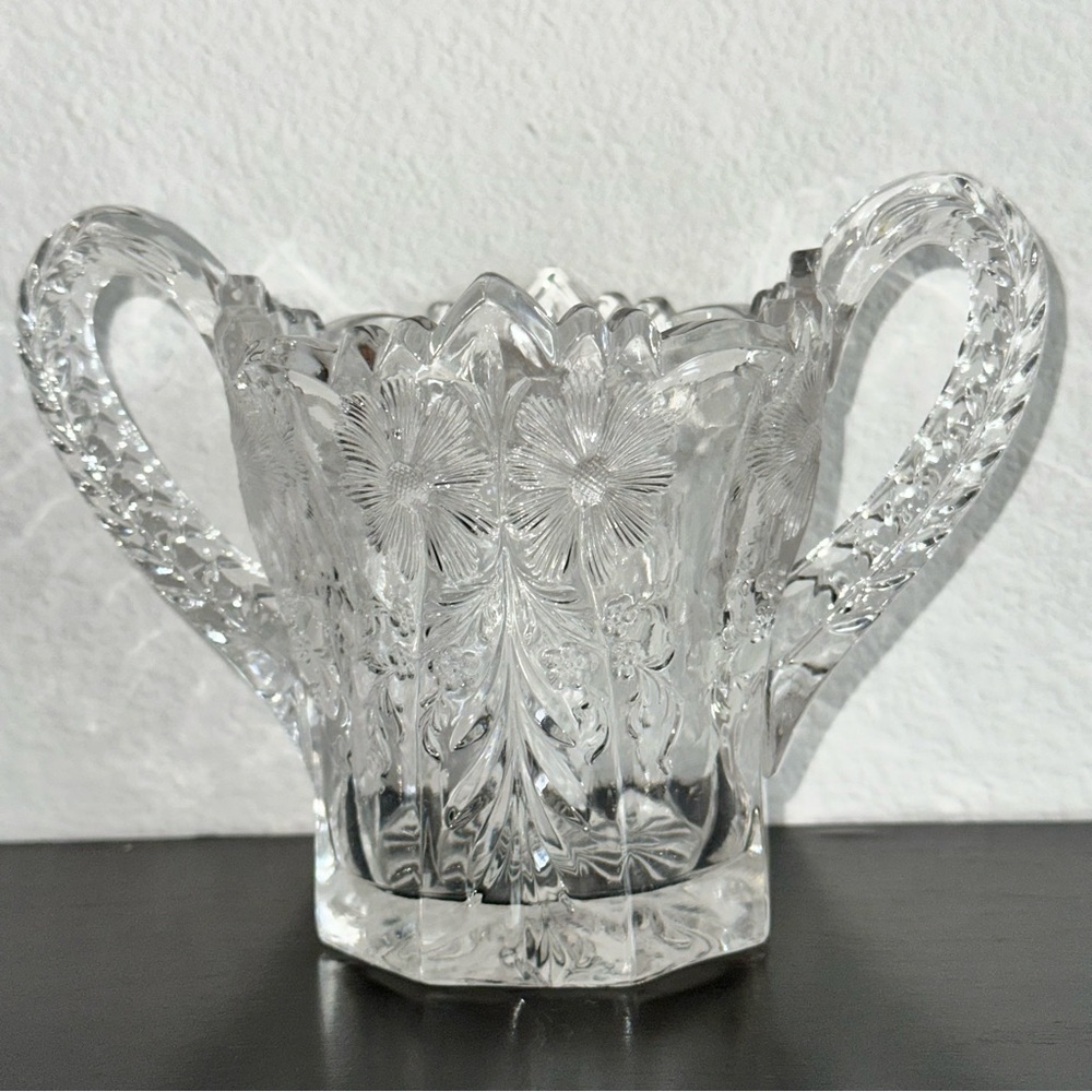 Elegant Clear Crystal Sugar Bowl antique pressed glass